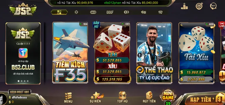 Sảnh game đa dạng đồ họa đỉnh cao tại B52Club.